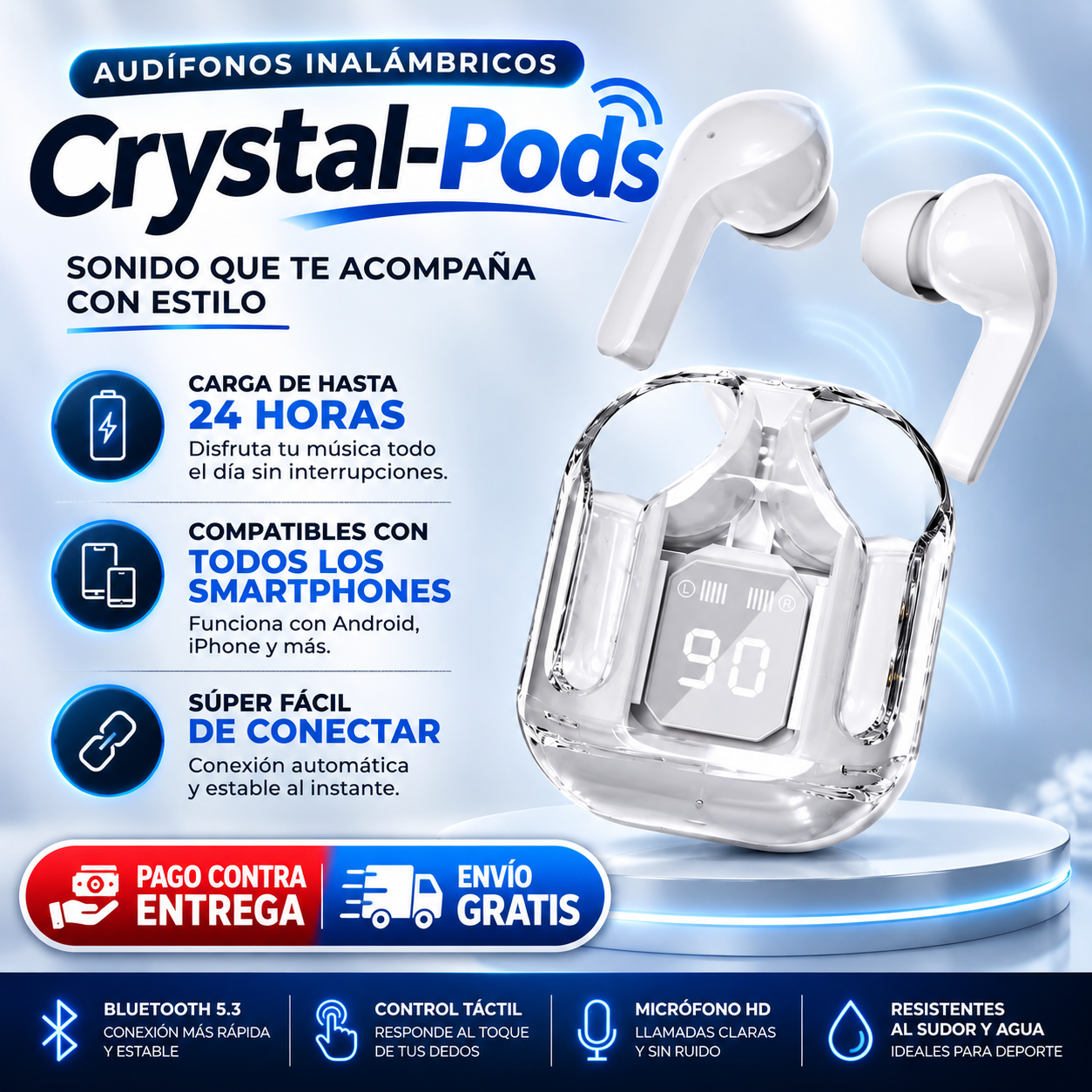 Nuevos Audífonos Inalámbricos Bluetooh CrystalPods (BLANCOS)🎵🎧