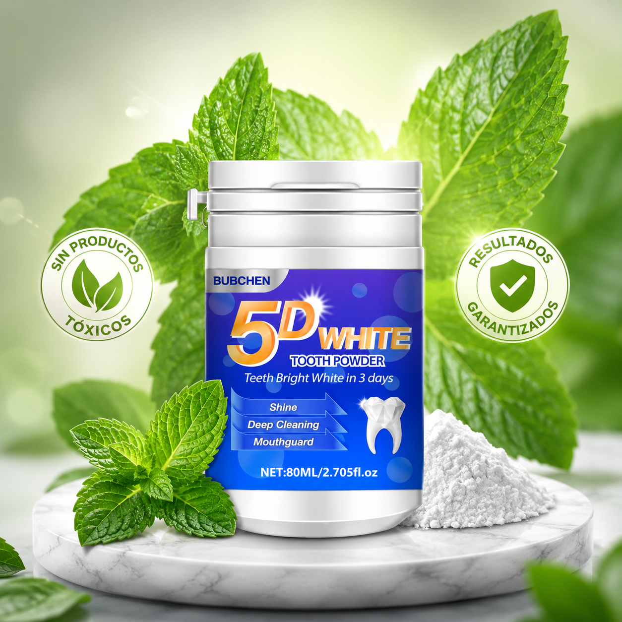 Polvo Blanqueador de Dientes 5D (Con Ingredientes Naturales🌿)